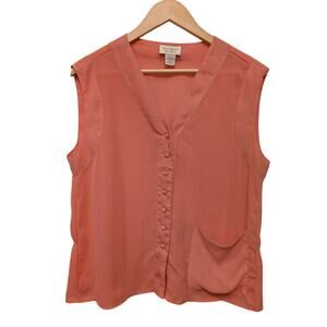 Victoria's Secret Button-Up Blouse Coral Size M Peplum Back Sheer Gold Label
